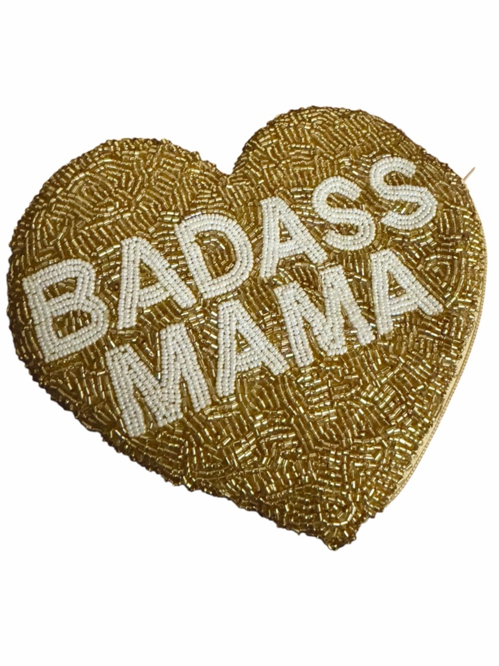 Tiana New York "Badass Mama" gold hand Beaded Heart Coin Purse